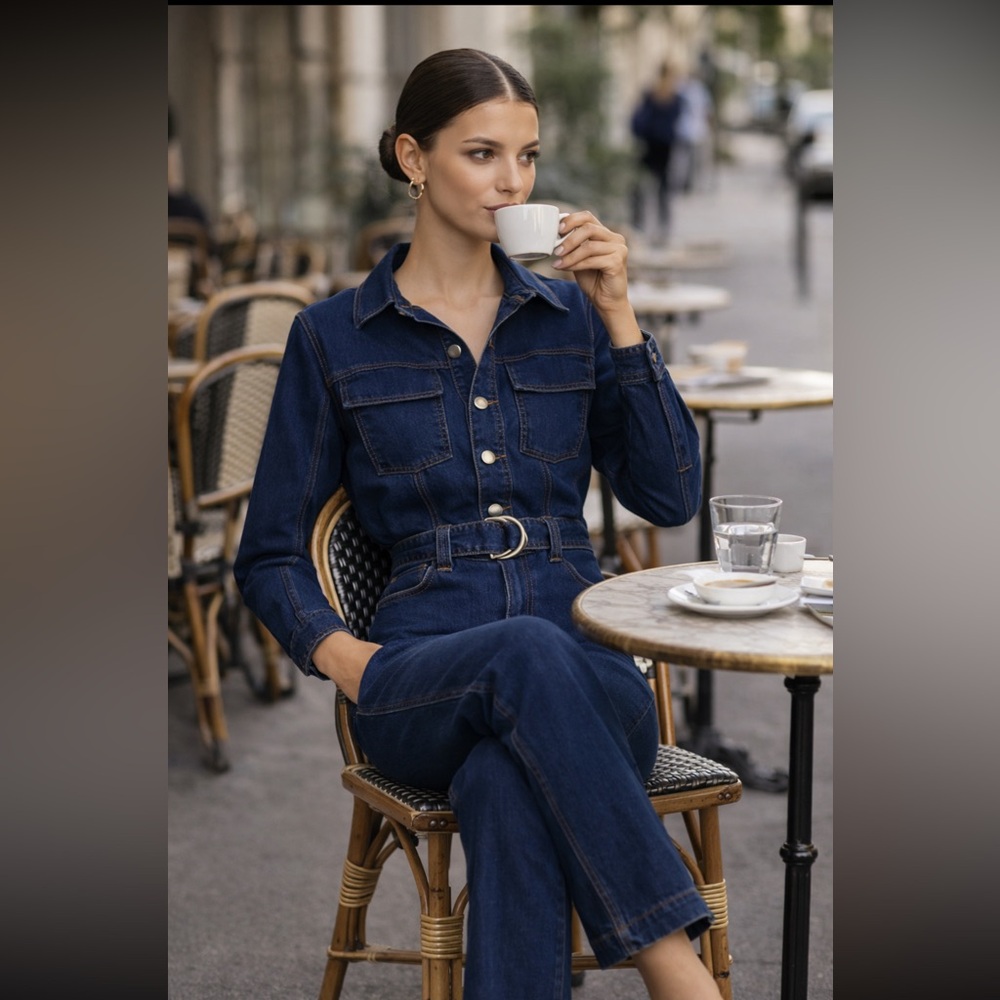 Aje Neo Denim Belted Jumpsuit in Washed Indigo Size US 2